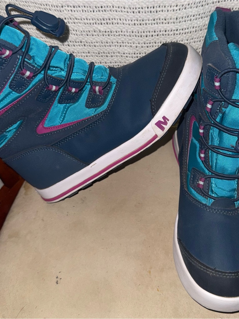 Merrell Navy and Teal Kids Winter Boots with Pink Accentsi
